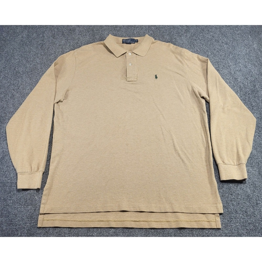 Polo Ralph Lauren Men's Long Sleeve Rugby Polo Shirt Beige Pony Basics Size XL